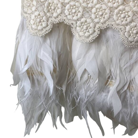 SHIATZH CHEN Lace Feather Floral Applique High Waisted Skirt Italy 40/ US 0 - Picture 7 of 14